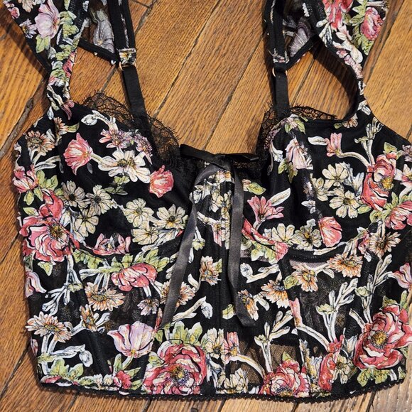 NEW 34D VICTORIAS SECRET dream angels black mesh|floral unlined bustier|corset - Picture 2 of 7